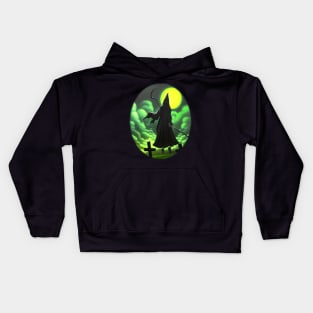 GRIM REAPER WATCHING HALLOWEEN MOON Kids Hoodie